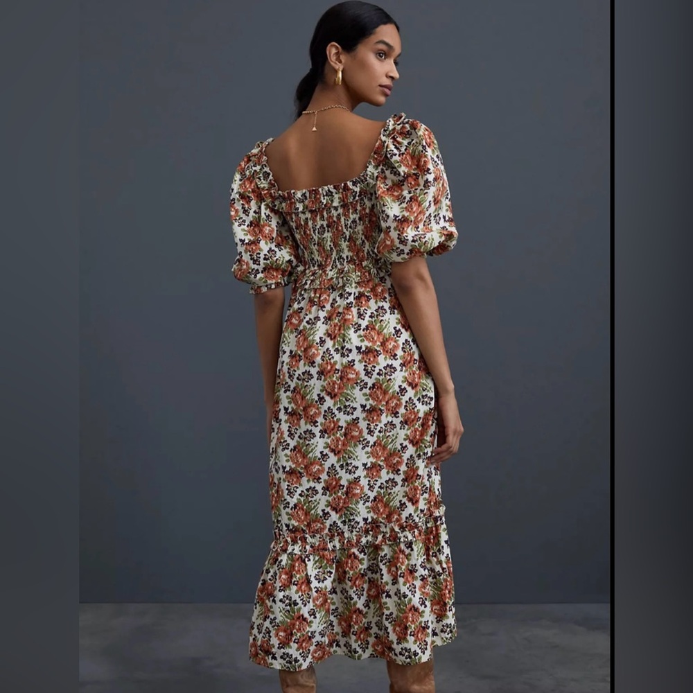 Anthropologie Love the Label Floral Puff Sleeve Square Neck Maxi SZ L